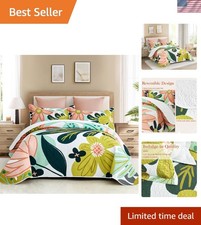 Lightweight Reversible King Quilt Set with Floral Design - 106"x96" All-Season
