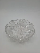 Antique American Brilliant Period ABP Cut Glass Saw Tooth Round Bowl 7 3/4in