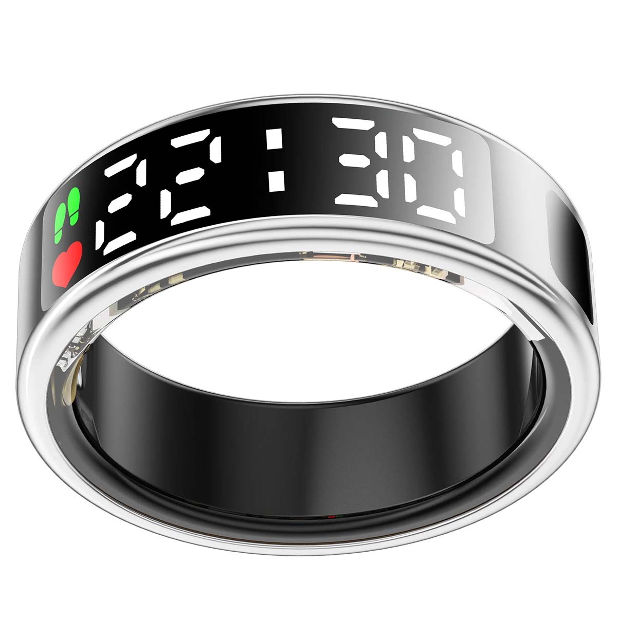 Smart Ring Taille 8 Avizar Saturn Argent avec Écran LED et Boîtier - 3