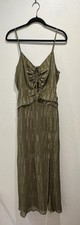 EXPRESS Maxi Dress Size Medium Olive Metallic Cut Out Ruched Slit Boho Bohemian