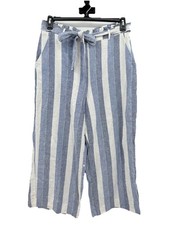 LAUREN CONRAD Linen Blend Wide Leg M Pants Stripes Ruffle Smocked Waist Large