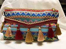 Multicolor Geometric Bohemian Tassel Zip Clut...