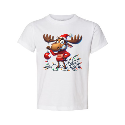 Unisex Christmas Moose T Shirt With Santa Hat And Twinkling Holiday Lights Graph