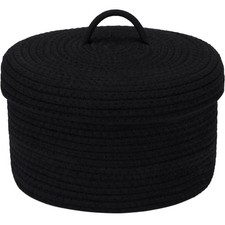 Sea Team Round Cotton Rope Storage Basket w/ Lid - Lidded Woven Bin, Nursery