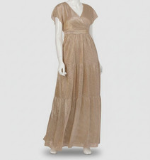 Adrianna Papell Womens Beige Metallic Flutter-Sleeve Gown Dress Sz: 2