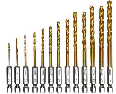 13Pcs Hex Shank Impact Drill Bit Set,Titanium Coated HSS4241 Twist Drilling Bit