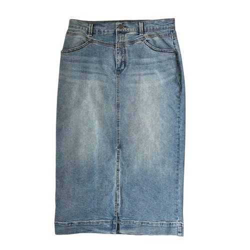 Long Maxi Denim Jean Skirt Pockets Slit Western Rodeo Modest Hippie Size 12