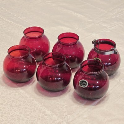 Vintage Anchor Hocking Ruby Red Glass Ivy Ball Rose Bowl Royal Ruby Set Of 6