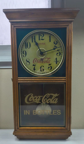 Vintage Coca-Cola Wall Clock with Wood Frame & Gold Trim – Tested