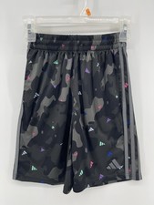 Adidas Basketball Athletic Shorts Youth Boy Size 10 / 12 Black Multi Color Logos