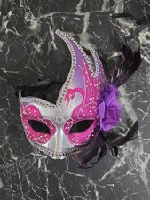 Mardi Gras Mask Pink Purple With Feathers