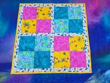 Handmade Quilted Table Square Topper Wall hanging Flowers Floral candy Easter