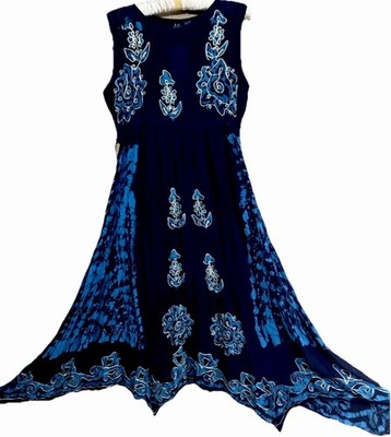 sr fashion dress SR Fashion Dress One Size New Blue Fairy Hem Boho Hippy Embroidered  Sundress NWT