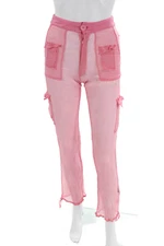 Leslie Amon Womens Sheer Cargo Pocketed Drawstring Ankle Pants Pink Size XS