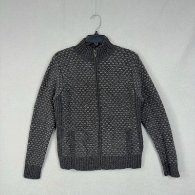LL Bean Full Zip Cardigan Womens Large Gray Birdseye 100% Lambswool Outdoor