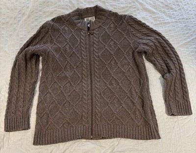 VTG 90 s Cotton Country Sweater Womens XL Heathered Cable Knit Fisherman Style