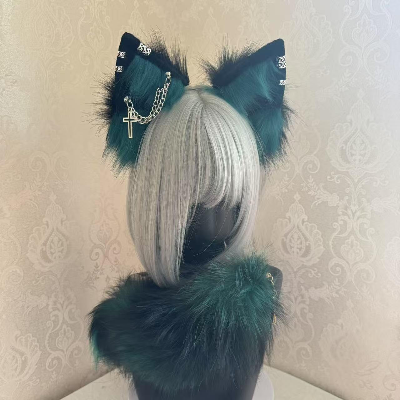 Furry Cat Wolf Fox Ears & Tail Set for Cosplay, Costume Accessories Headband image 3