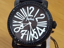 Mens Ladies Black Leather Sparkling Swarovski Pop-Art Pocket Watch PK2018 NEW