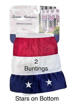 2 x Tommy Bahama AMERICAN FLAG PLEATED FAN BUNTING 4th of July EMBROIDERED STARS