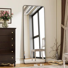 Black Full Length Mirror, 56x21 Rounded Corner Floor Mirror Standing Hanging ...