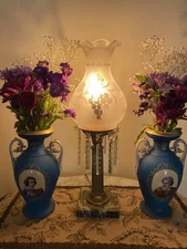 Sevres/Old Paris Style Vases In Brilliant Turquoise Portrait Faces French EXC