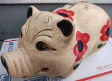 Rare 1930s/1950s Large Chalkware General Art Co. St. Louis MO Piggy Bank 14"🔴🟠