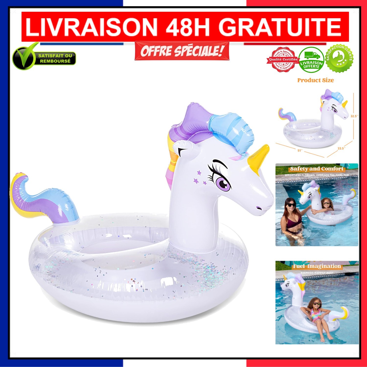 Flotteur licorne en PVC de haute qualité et durable pour enfant