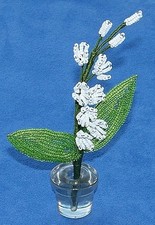 Vintage French Glass Beaded White Lily of Valley Flower Bouquet Green Stem