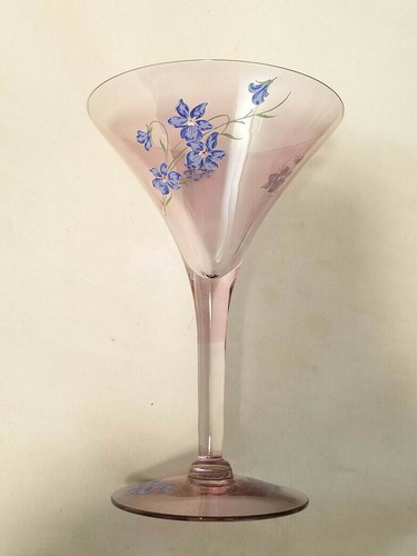 VTG Hand Painted Martini / Cocktail Style Glasses - Violets - 6" Tall - Set of 6 - Picture 3 of 6