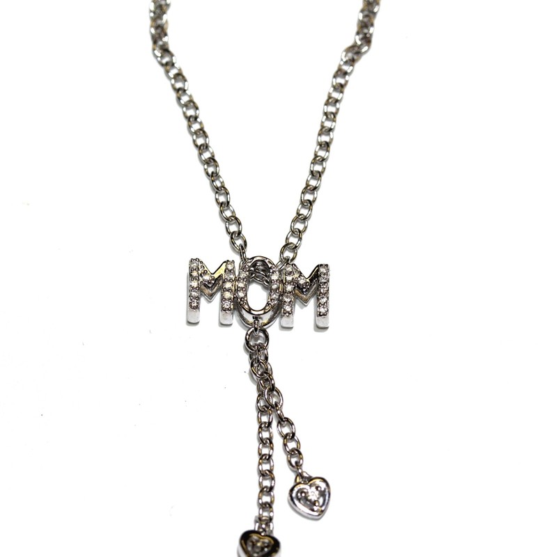 New 925 sterling silver .11ct diamond SI1 G MOM pendant necklace 3.7g 17"