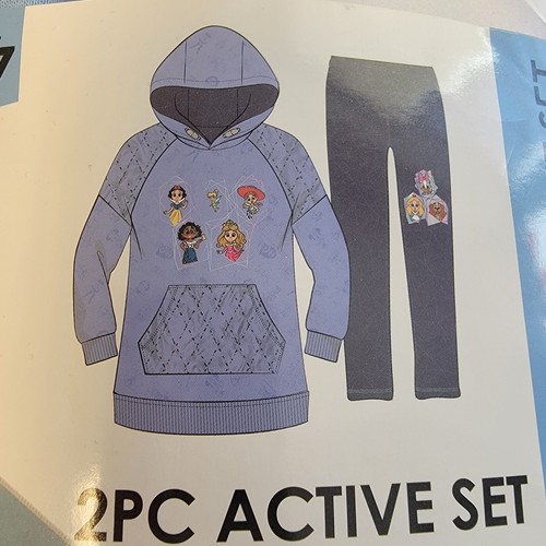 NWT Disney Princess Girls 2 Piece Active Set Blue Hoody Pullover & Pants Comfy - Picture 2 of 4
