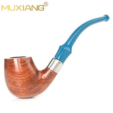 MUXIANG Handmade Rosewood Tobacco Pipe 9mm Blue Bent Saddle Stem Smoking Pipe 