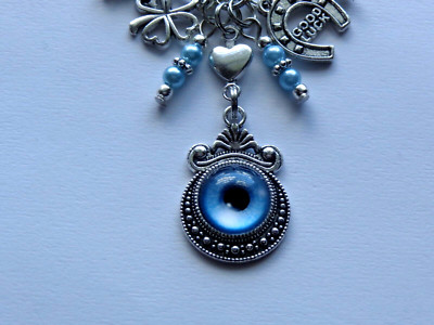 EVIL EYE PROTECTION GOOD LUCK SHAMROCK BLUE KEY CHAIN BAG CHARM PURSE CLIP FOB