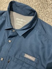 Eddie Bauer Men's XXL Outdoor Fishing Button Short Sleeve Shirt Navy Blue