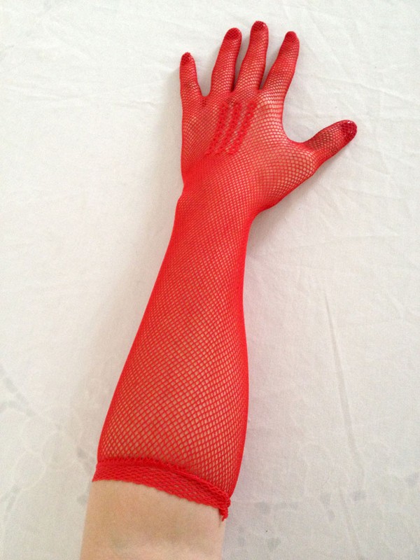 pretty RED fishnet glove sexy victorian goth saloon steam punk madonna brothel