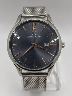 Daniel Klein Men's Quartz Watch 42mm Case Silver Mesh Metal Band- New Battery