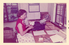 1960s Woman Typewriter Office Greyhound Calendar Vintage Photo thumbnail