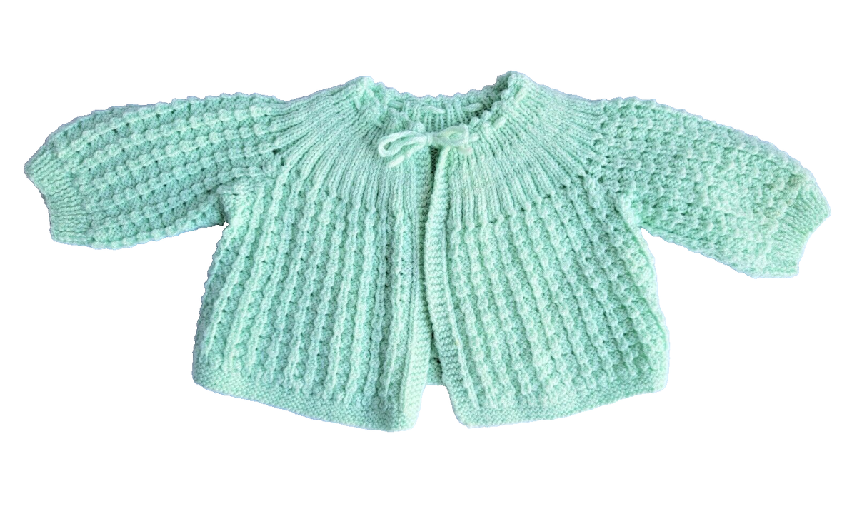 Vintage Sweater 3-6 Mo Baby Boy Girl Mint Green Texture Knit Handmade  Holiday - Main Image
