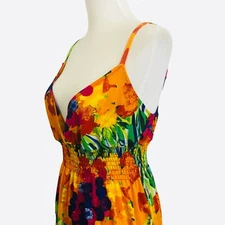 Stevie & Lindsay Maxi Sundress Small Orange Green Blue Long V-Neck Pullover