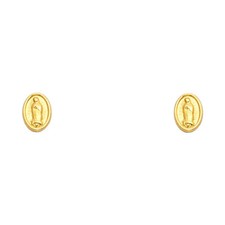 14k Yellow Gold Oval Religious Virgin Mary Screw Back Stud Earrings Girls Kids