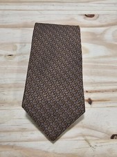 Hickey Freeman Men's 100% Silk Brown Geometric Necktie USA Made