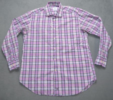 David Donahue Dress Shirt Men's Size Large Purple Plaid Button Up Luxury
