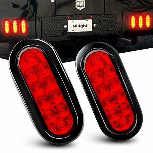 Nilight 2PCS 6" 10LEDs Oval Red LED Tail Stop Brake Turn Trailer Lights Grommets - Bild 1 von 7