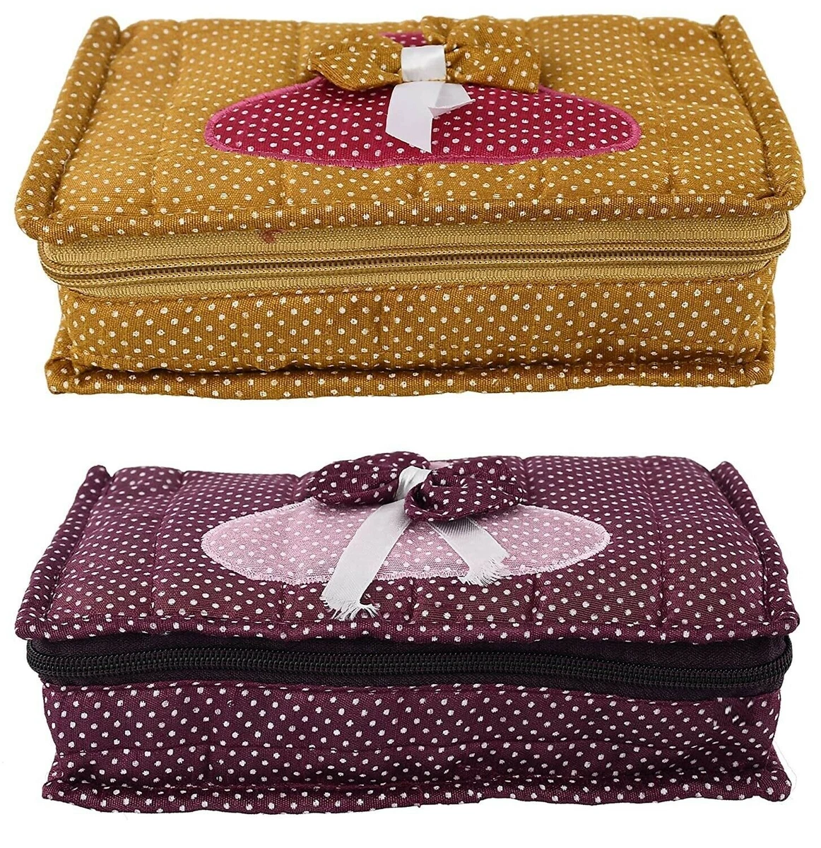 Cotton Dot Printed Jewellery Storage Bag Pack Of 2 With 7 Pouch Each