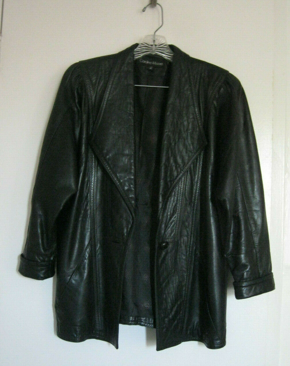 Vintage Caroline Moore Black Leather Jacket SZ 10 LAMBSKIN