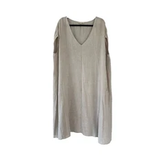 Anthropologie Grade Gather Linen Blend Dress Womens L Pockets Lagenlook Tan