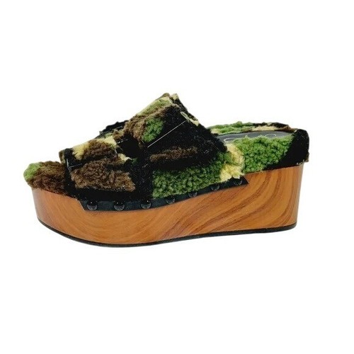 Jessica Simpson Furry Wooden Sz 5.5 Platform Slip-On Sandals With Adjustable Str - Picture 4 of 4