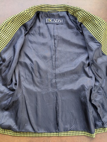 Vintage 1980s Escada Jacket Black & Yellow Check Margaretha Ley Sz L W. Germany - Picture 12 of 16