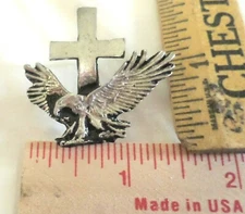 Eagle Cross pin old biker vest collectible vintage religious Christian pinback