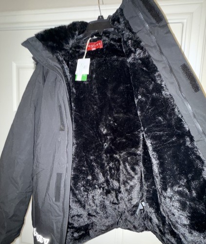 NWT Guess Eco Ales Men's Black Front-Zip Logo Faux Fur Hooded Parka Jacket Sz L. - Picture 7 of 8